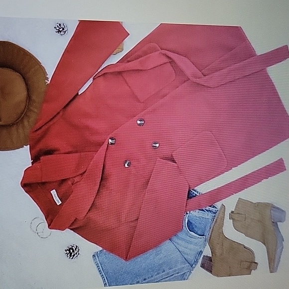 Grace Karin red double breast pea coat long winter oversize trench coat L New… - Picture 13 of 14